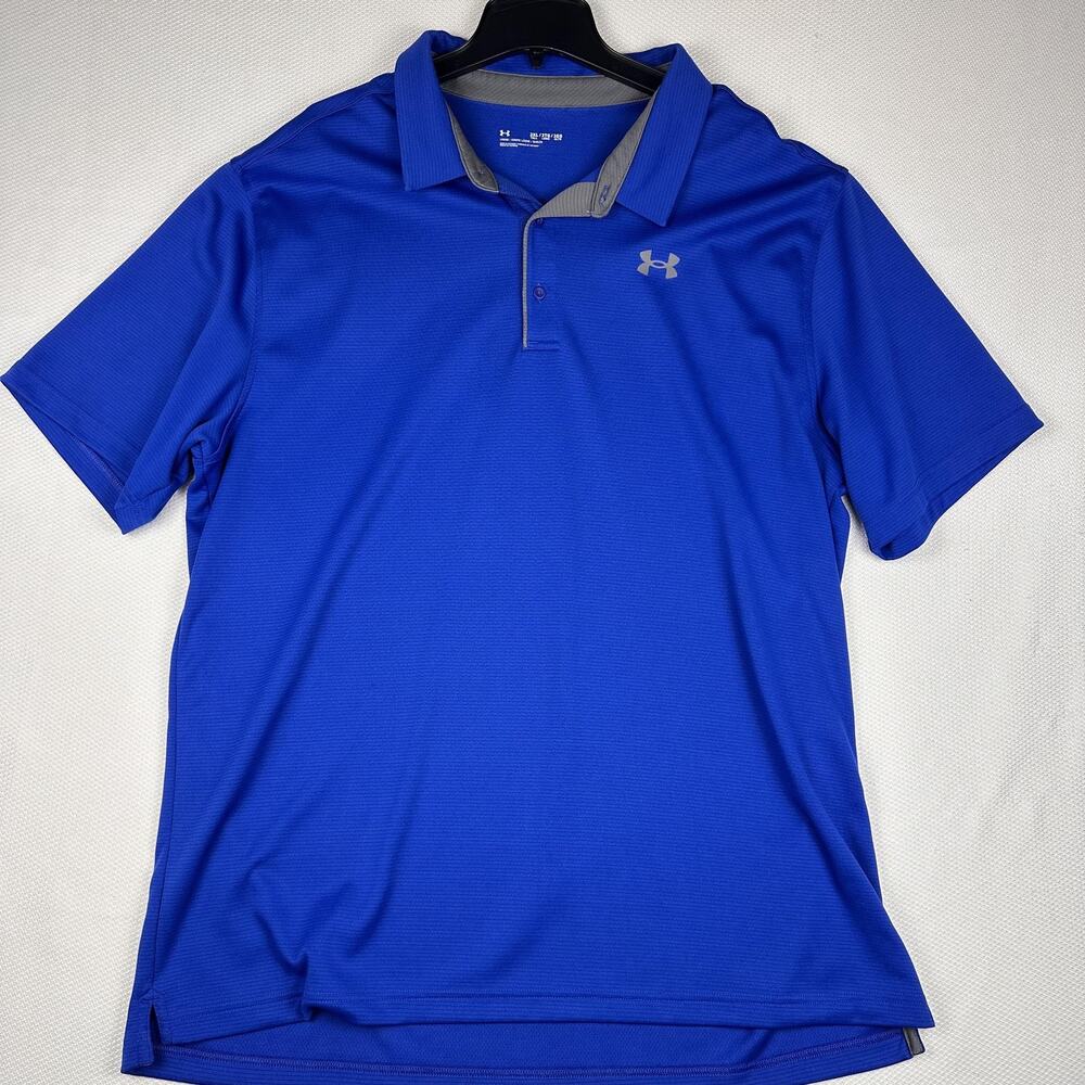 Under Armour Shirt Mens Big 3XLT Blue Golf Polo Short Sleeve Moisture Wicking